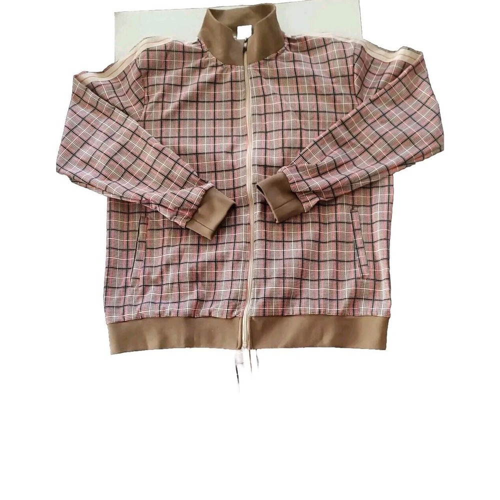 Jian Wang 2XL Men's Retro Plaid Striped Zip Up Pockets Jogger Style Track Suit